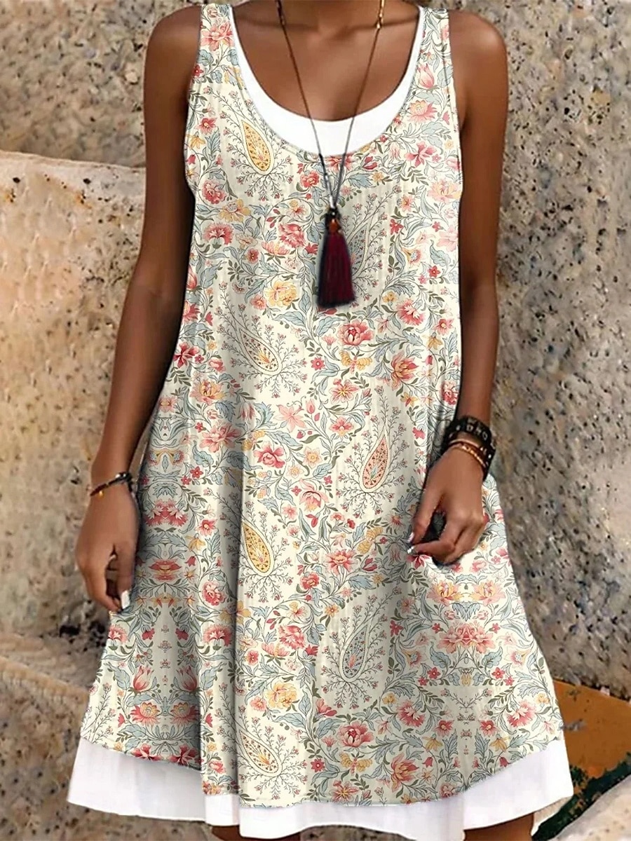 Damen Midikleid Sommerkleid A Linie Kleid Schulterfreies Kleid Urlaub Lässig Boho Täglich Lässiger Schnitt Blumen Grafik Paisley-Muster Ärmellos Rundhalsausschnitt Orange Beige Sommer Frühling Herbst 2025 - $24.99 –P2