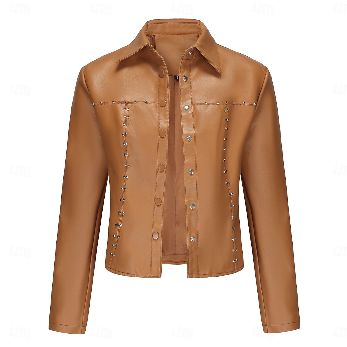 Women's Faux Leather Jacket Comfortable Buttons Fashion Street Style Plain Outdoor Casual Daily Regular Turndown Regular Fit Long Sleeve Outerwear Black Red Camel Spring Fall 2025 - $41.99 –P15