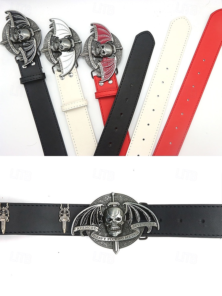 Herrbälte med tungmetallspänne i konstläder – gotisk punkstil, justerbar midja, perfekt för halloweenkostymer, konserter och rockfester 2025 - $14.99 –P7