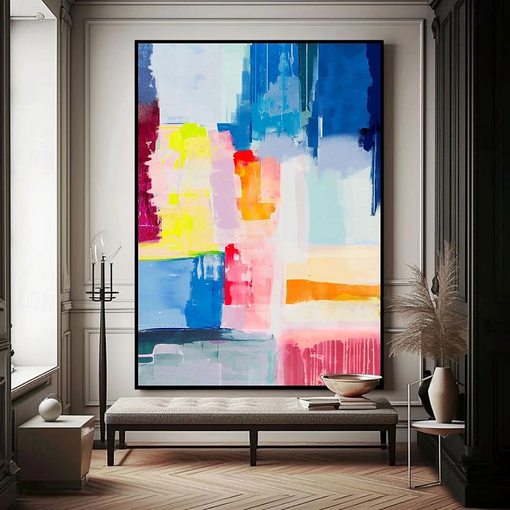 peinture à l'huile abstraite faite à la main - peinture à l'huile à palette multicolore vibrante avec des coups de pinceau dynamiques peinture encadrée art mural moderne pour la décoration de 2025 ? $133.99 –P3