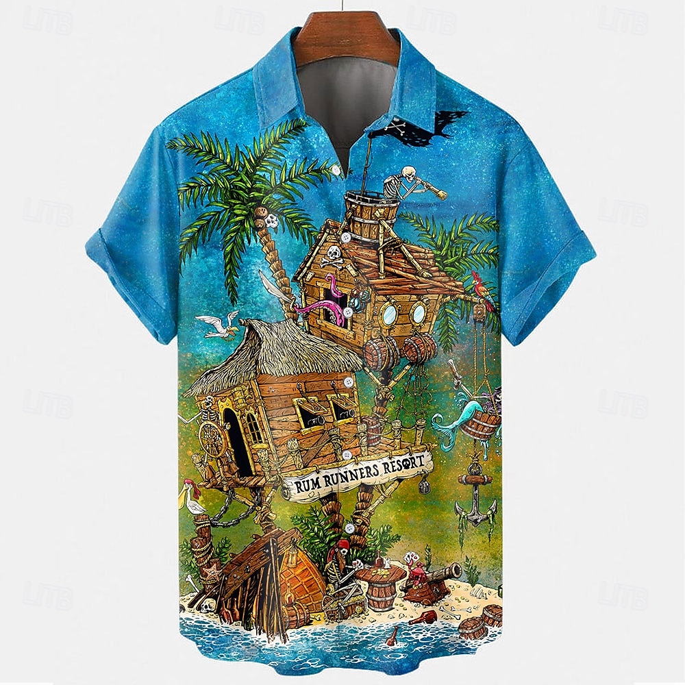 Chemise boutonnée à manches courtes pour homme avec têtes de mort « Lever un verre » par David Lozeau, édition limitée de 2025 ? $23.99 –P4