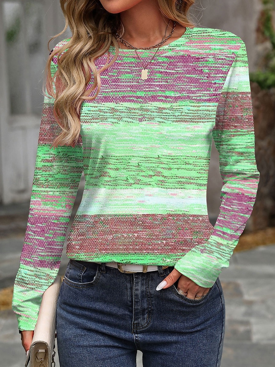 T-shirt Femme Manches Longues Col Rond Tunique Ombre Décontracté Hauts Classiques Imprimé Quotidien Rose Bleu Violet Vert Printemps Automne Préautomne de 2025 ? $22.99 –P7