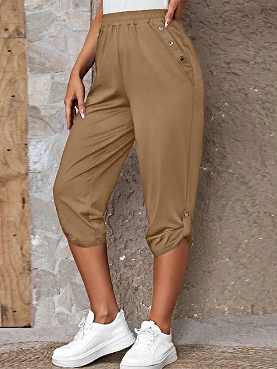 Per donna Pantaloni capri Chinos Moda Streetwear Casual Lunghezza al polpaccio Vita Alta Semplice Tasca Fascia Elastica Comodo Morbido Confortevole Micro-elastico All'aperto Streetwear Blu Cachi del 2025 a $19.99 –P7