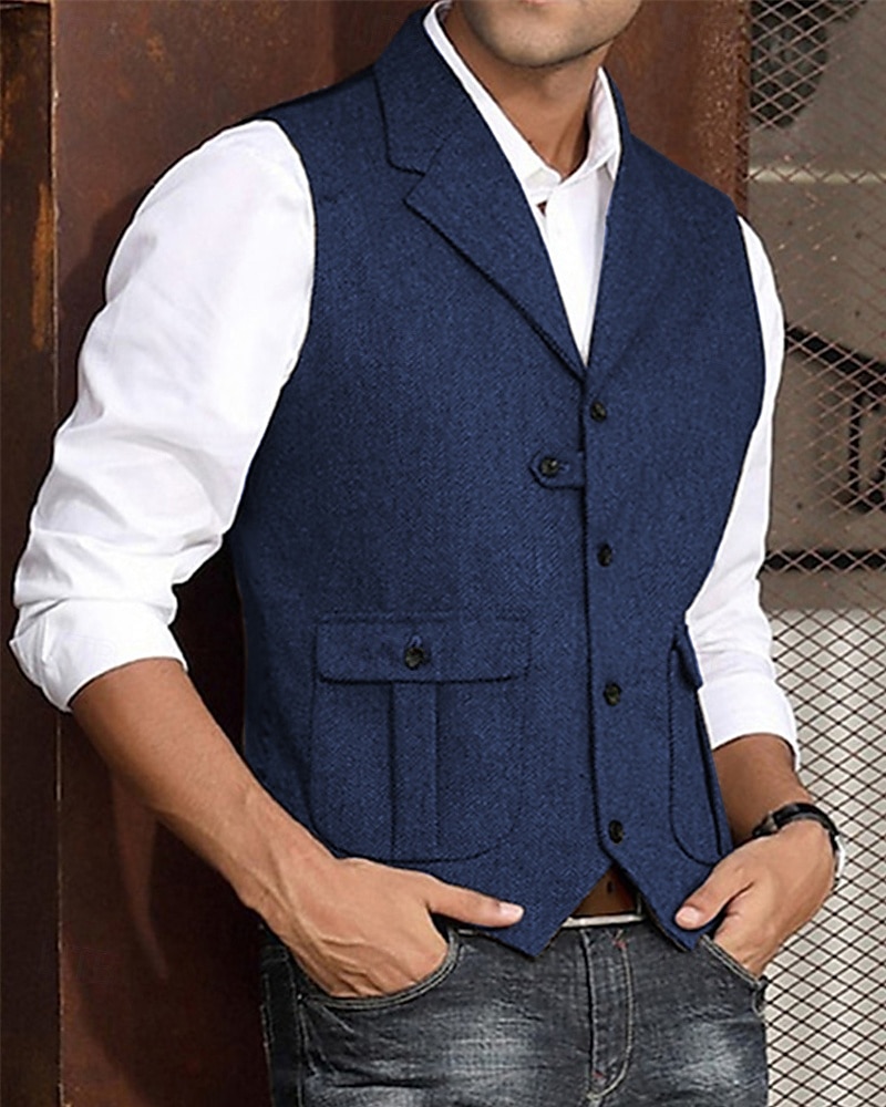 Hombre Chaleco Vacaciones Fiesta Negocio Moda Casual Verano Primavera Bolsillo Botones Poliéster Cómodo Plano Recto 1 botón Diseño Ajuste regular Azul Marino Verde Oscuro Café Gris Chaleco 2025 - $27.99 –P10