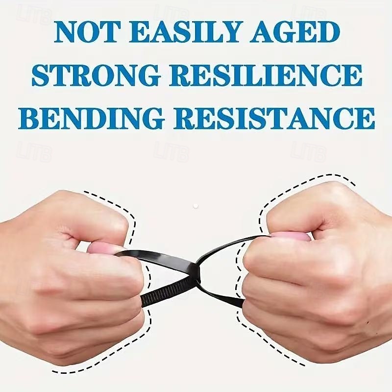 500 шт. многоразовых черных самоблокирующихся нейлоновых кабельных стяжек разных размеров 100/150/200/250/300 мм, прочные кабельные стяжки для использования внутри и снаружи помещений, домашнего 2025 - $12.99 –P3