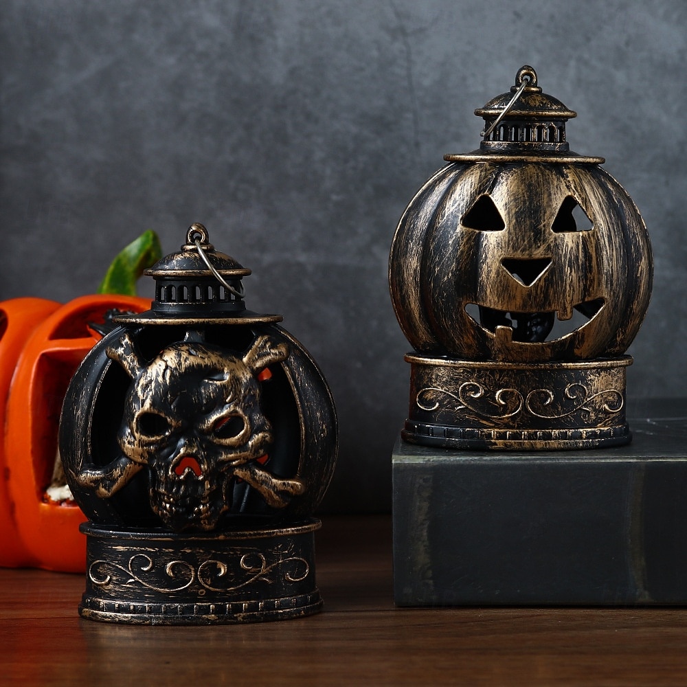 1 buc lumină de noapte în formă de craniu de dovleac zâmbitor din bronz argintiu de Halloween, pentru interior și exterior, pentru petreceri, groază și decor ciudat, lumină de atmosferă 2026 - $4.99 –P4