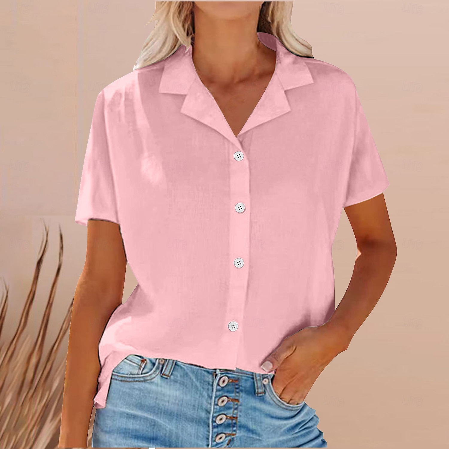 Damen Hemd Baumwoll-Leinen-Hemden Knopfleiste Bluse Einfarbig Stilvoll Lässig Kurzarm Hemdkragen Normale Oberteile Täglich Knöpfe Tasche Weiß Gelb Leicht Blau Sommer 2025 - $28.99 –P5