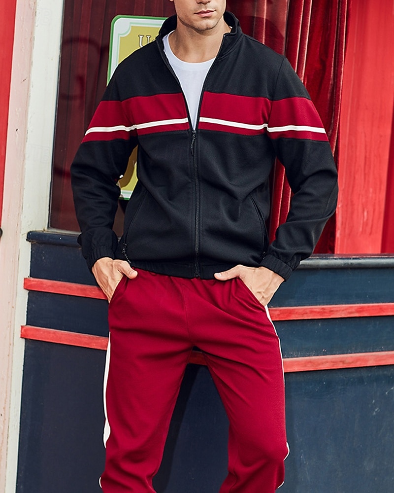 Per uomo Giacca Leggera Giacca Casual Set Vacanza Quotidiano Tasca 2 Pezzi Primavera Autunno Blocco di colori Moda Classico Collo alla coreana Regolare Nero Verde Cachi Giacca del 2025 a $48.99 –P2