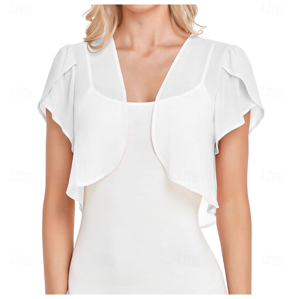 Kvinnenes Innpakningskjole Elegant Solbeskyttelse Kortermet Chiffon Bryllup Innpakninger med Ren Farge Bryllup Sommer 2025 - $21.99 –P2
