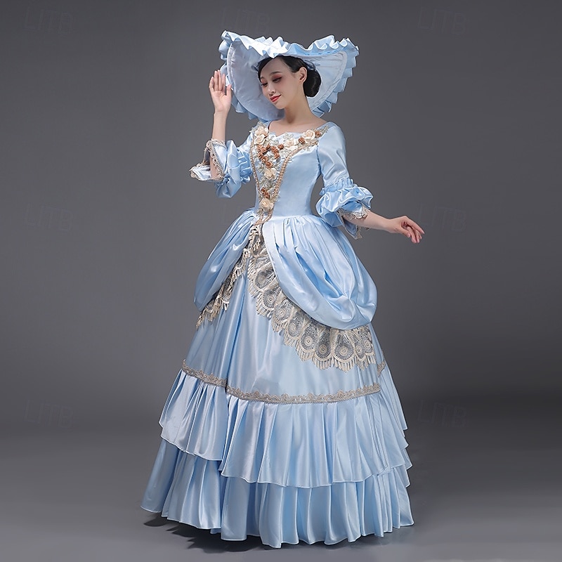 ancien Rococo Renaissance Maxi Robe Normal Juliette Princesse Mariée Plissé Volanté Princesse Col rond Déguisement Femmes Halloween Carnaval Mascarade Soirée Halloween Performance Adultes de 2026 ? $263.59 –P12