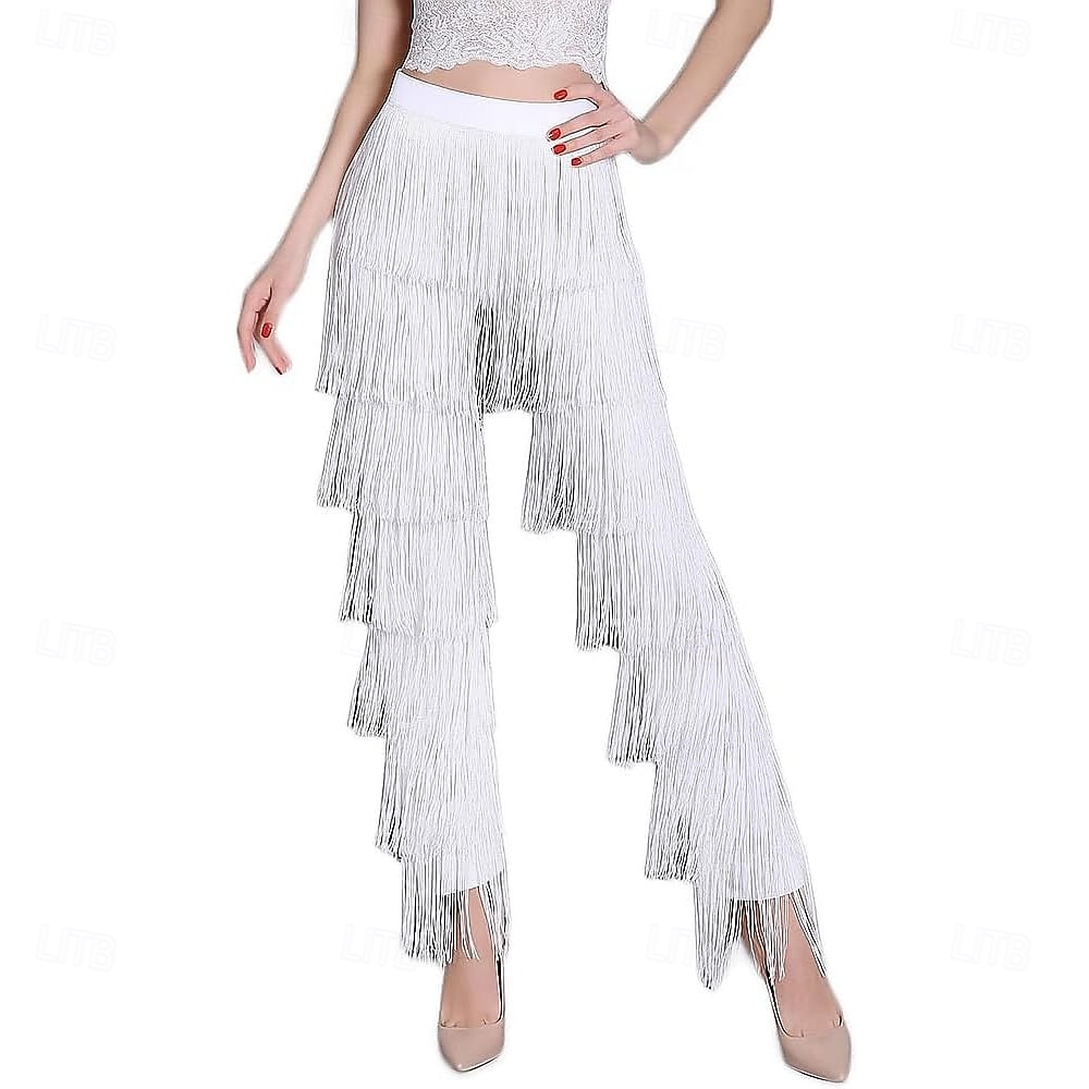 Pantalón de baile latino con borlas de 7 niveles BH1985 para mujer, pantalón de práctica profesional con flecos negros para adultos. 2026 - $35.99 –P10
