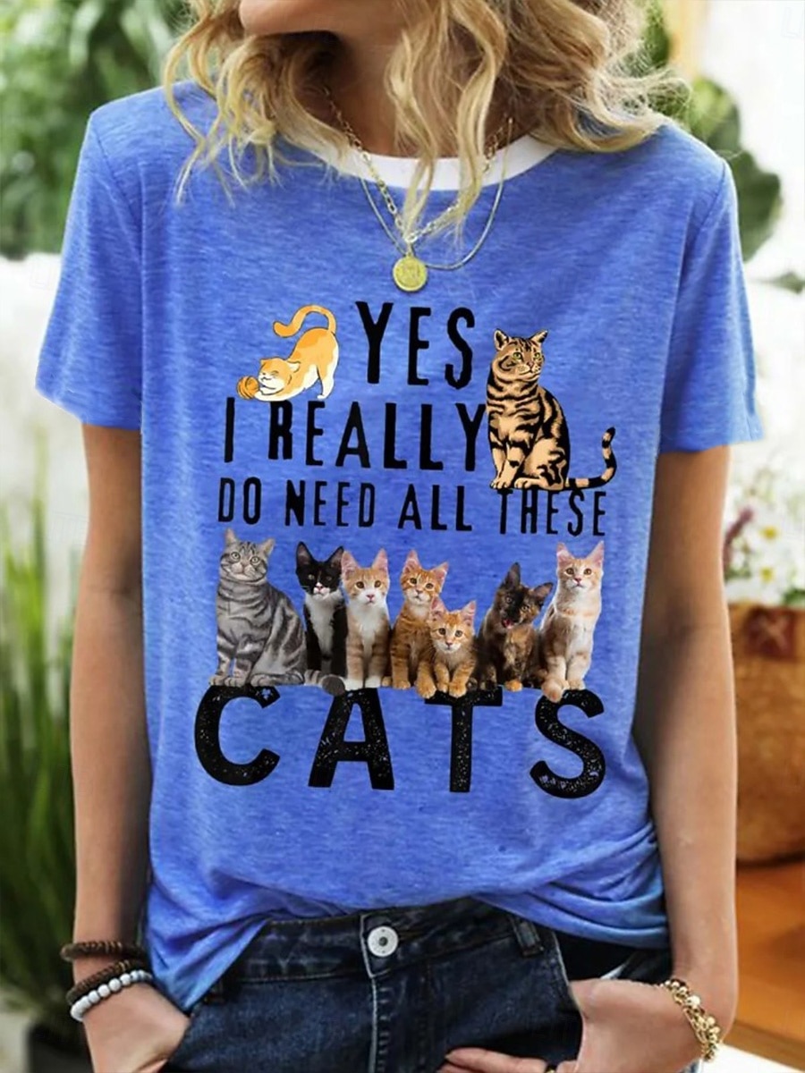Mujer Camiseta Estampado Graphic Animal Letra Vintage Elegante Clásico Manga Corta Cuello Barco Escote Redondo Tops regulares Diario Fin de semana Azul Piscina Blanco Verde Trébol Verano 2026 - $22.99 –P3