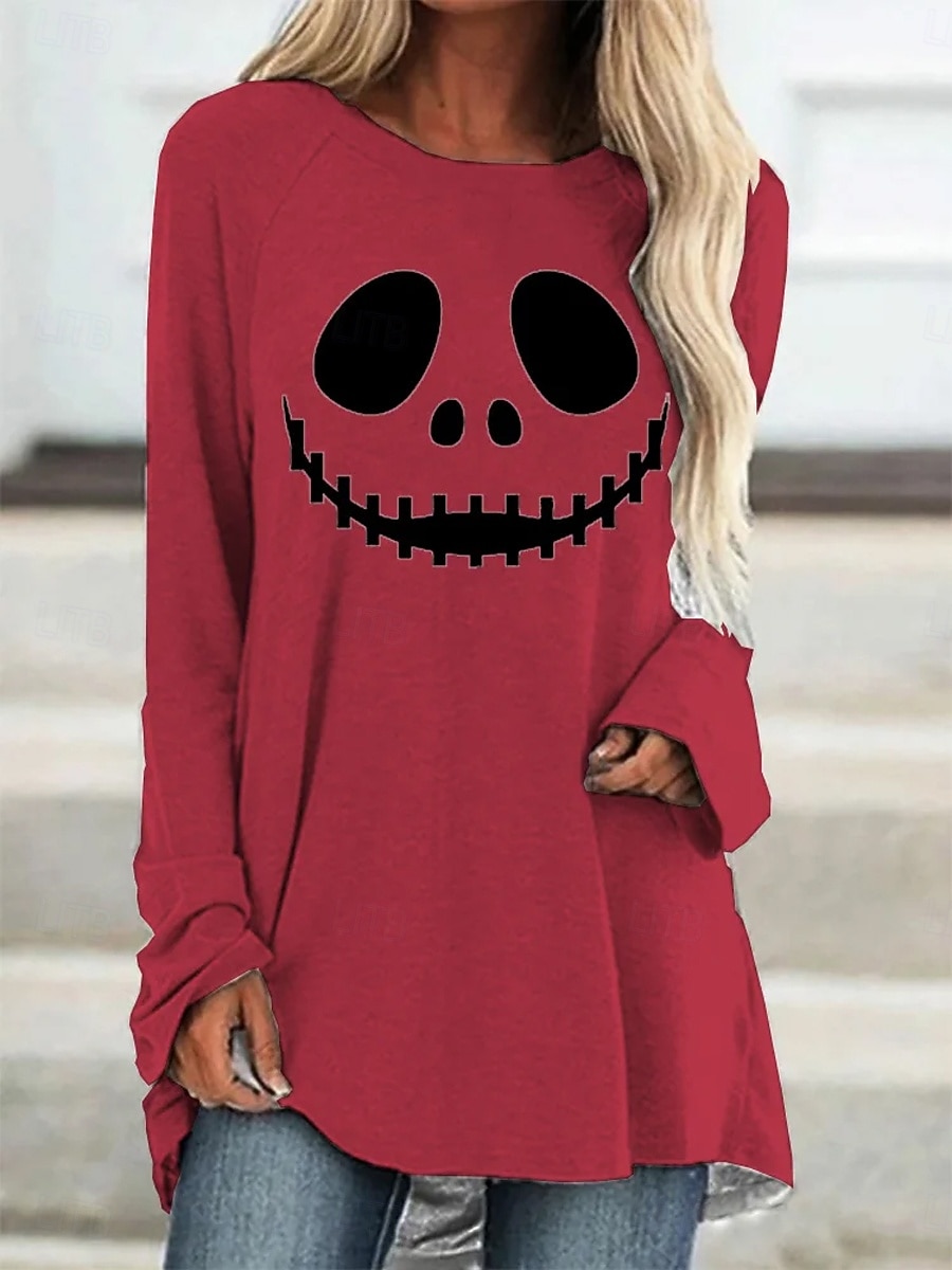 Damen T-Shirt Kürbis Langarm Grafik Geist Vintage Stilvoll Klassisch Langarm Rundhals Lange Oberteile Täglich Druck Weiß Rot Orange Frühling Herbst Vorherherbst 2026 - $26.99 –P2
