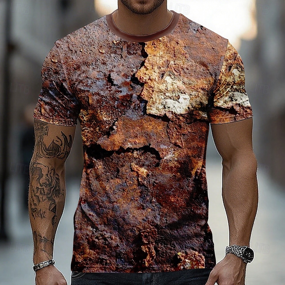 Herren Optische Täuschung 3D T Shirt Kurzarm T-Shirt 3D-Druck Rundhalsausschnitt Hemd Übertrieben Retro Vintage Vintage-Retro Party Straße Lässig Gelb Braun Grün Sommer Frühling Ganzjahres Bekleidung 2025 - $17.99 –P2