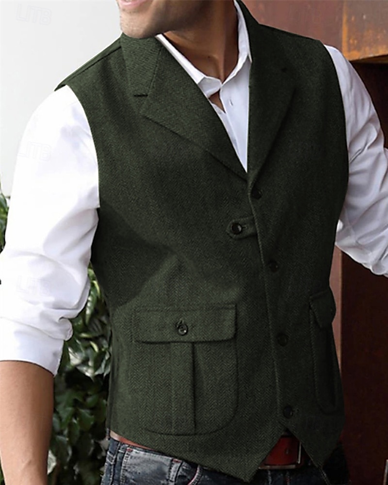 Hombre Chaleco Vacaciones Fiesta Negocio Moda Casual Verano Primavera Bolsillo Botones Poliéster Cómodo Plano Recto 1 botón Diseño Ajuste regular Azul Marino Verde Oscuro Café Gris Chaleco 2025 - $27.99 –P6