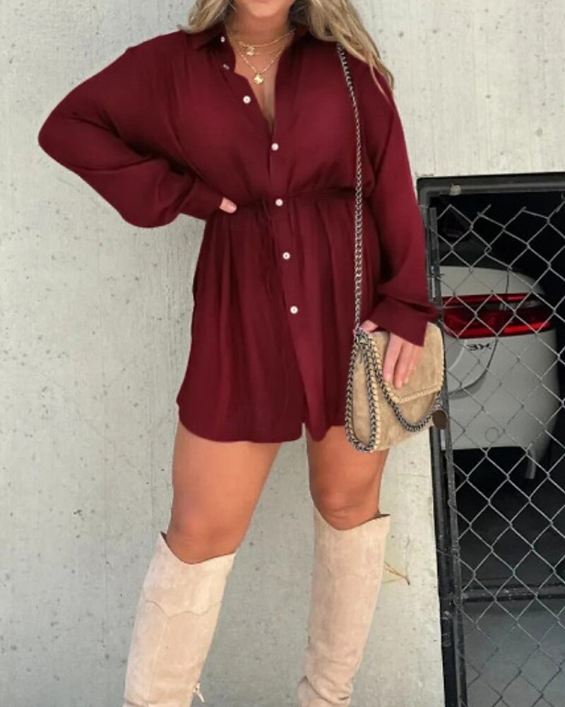 Per donna Camicia Blusa Semplice Moderno Casual Manica Lunga Colletto a Camicia Top Regolari Quotidiano Uscire Arricciato Bottoni Verde primavera Nero Verde chiaro Vino Marrone Autunno del 2025 a $23.99 –P6