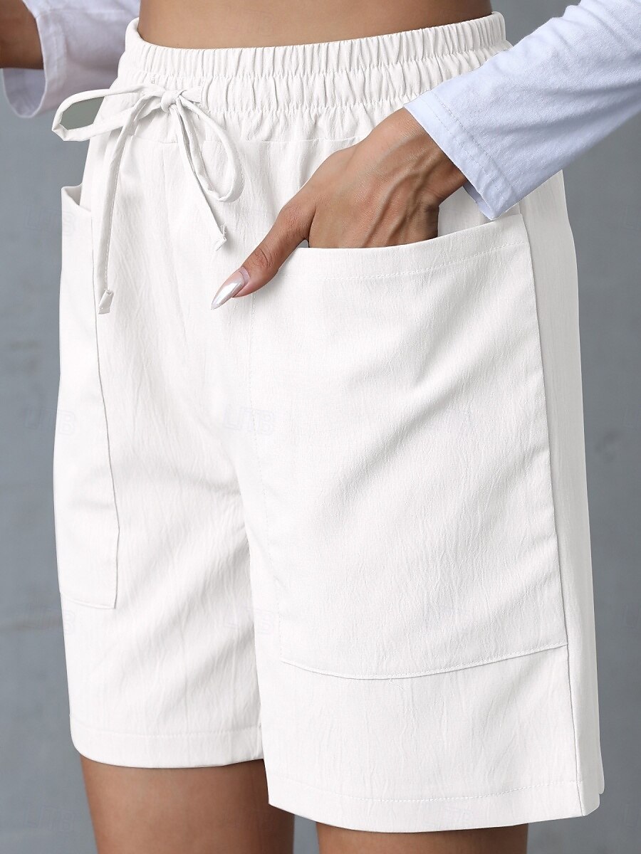 Pentru femei chinez Pantaloni Scurți De Bază Casual Scurt Talie Înaltă Simplu Buzunar Curea elastică Confortabil Απαλό Comfortabil Strech În aer liber Stradă Caisă Alb Roz Îmbujorat Albastru piscină 2025 - $15.99 –P13