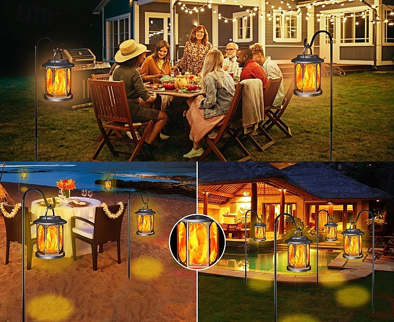 1 linterna solar impermeable de mano con forma de llama intermitente para Halloween y Navidad, ideal para exteriores, patio, jardín, césped, camino, terraza, camping, decoración, luz de paisaje, luz 2025 - $20.99 –P2
