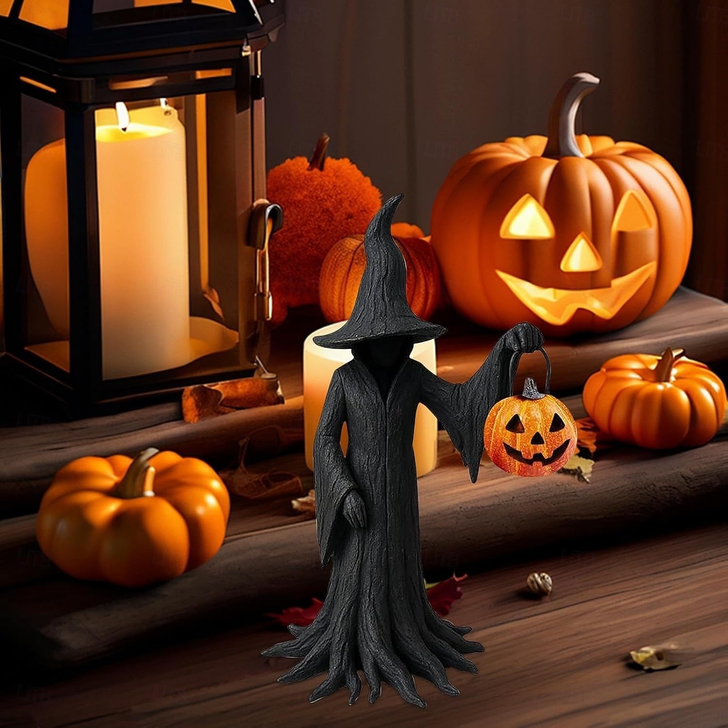 2025年 ハロウィン魔女像 樹脂製魔女 神秘的な像 装飾品 ゴシック魔女 カボチャのフィギュアを持つ 寝室 リビングルーム キッチン デスクトップ用ホームデコレーション  コレクション – $24.99 –P5