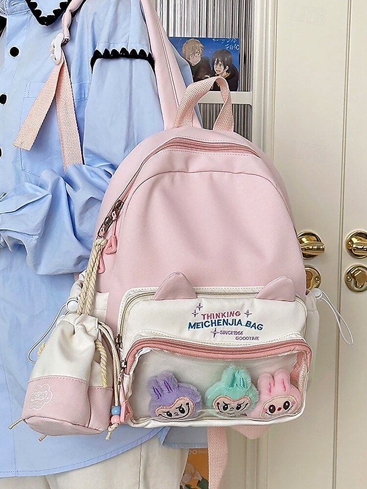 Sac à dos kawaii pour enfant avec oreilles de chat et pochette à cordon – cartable pastel grande capacité pour filles et adolescentes de 2025 ? $19.99 –P1
