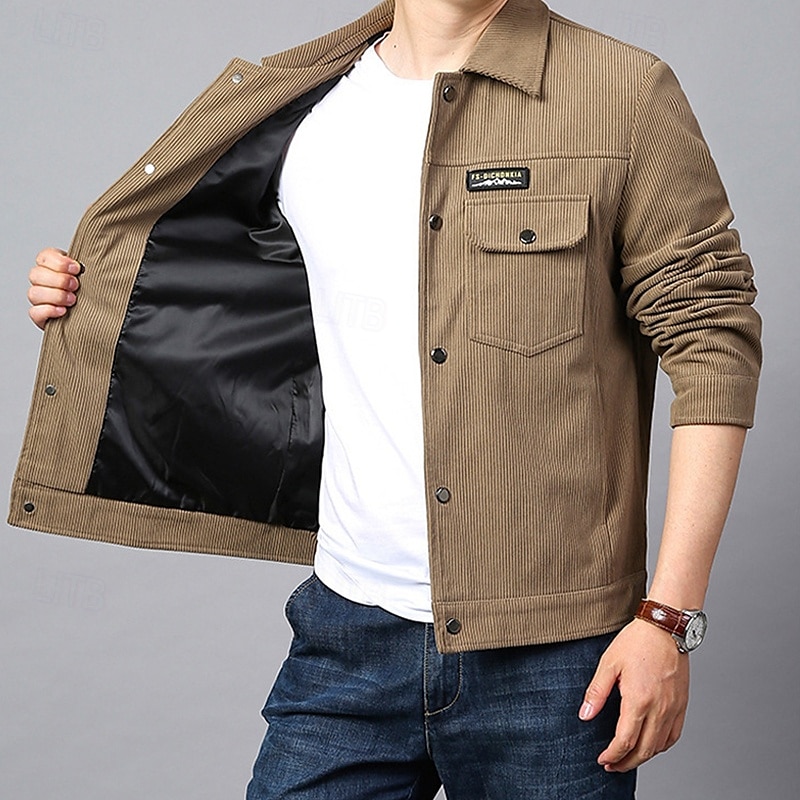 Per uomo Giacca Leggera Giacca in Velluto a Coste Giacca Cargo Giacca Casual Vacanza Quotidiano Caldo Tasca Primavera Autunno Semplice Moda Classico Bavero Regolare Nero Verde Cachi Giacca del 2025 a $58.99 –P4