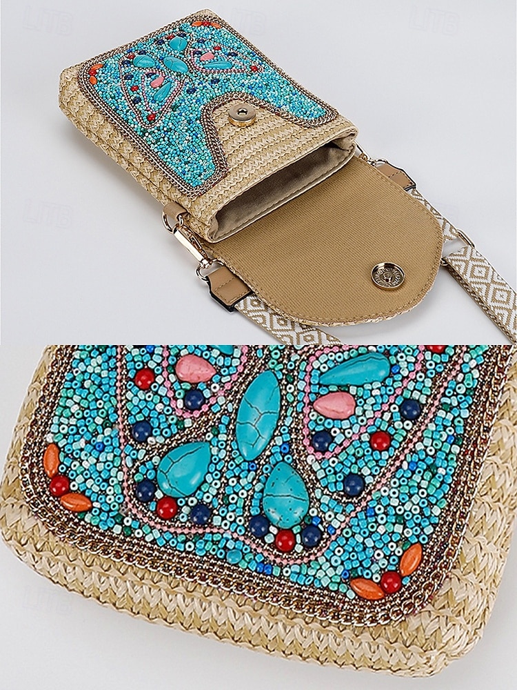 Borsa a tracolla con perline da donna con design a farfalla colorata, stile bohémien, borsa a tracolla casual e da viaggio per donna, perfetta per spiaggia, vacanze e gite estive del 2025 a $18.99 –P6