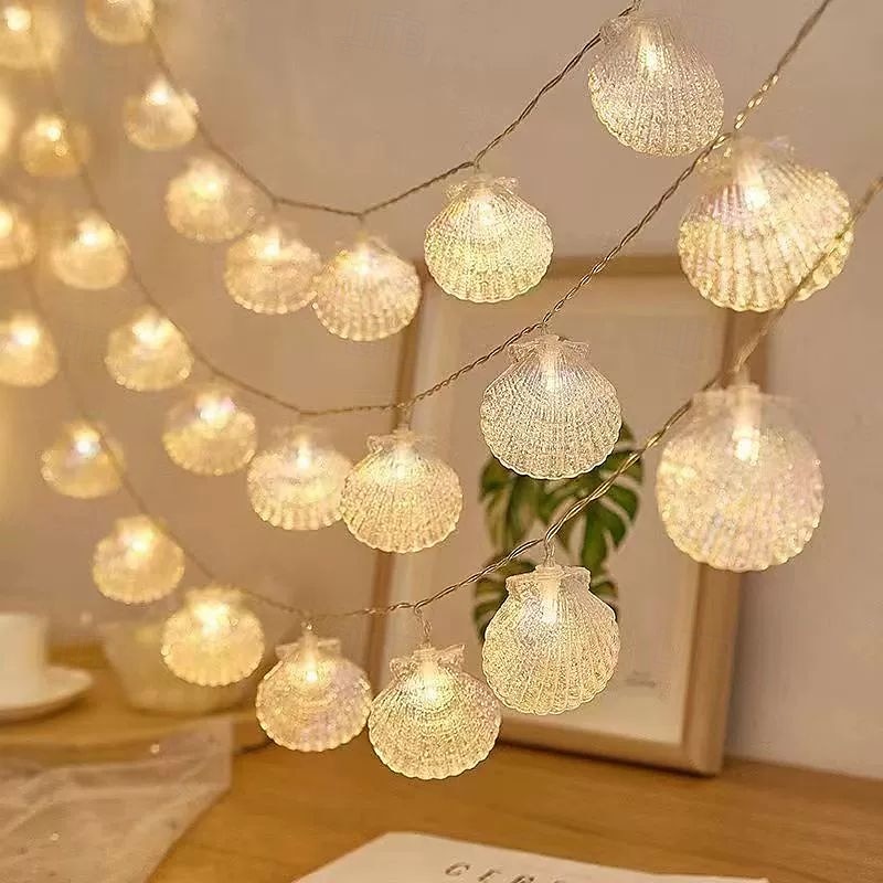 Guirnalda de luces de concha marina de 1,5/3 m, 10/20 LED a batería, con forma de estrella de mar, ideal para bodas, fiestas, Navidad, hogar, vacaciones, decoración de ventanas. 2025 - $33.99 –P8