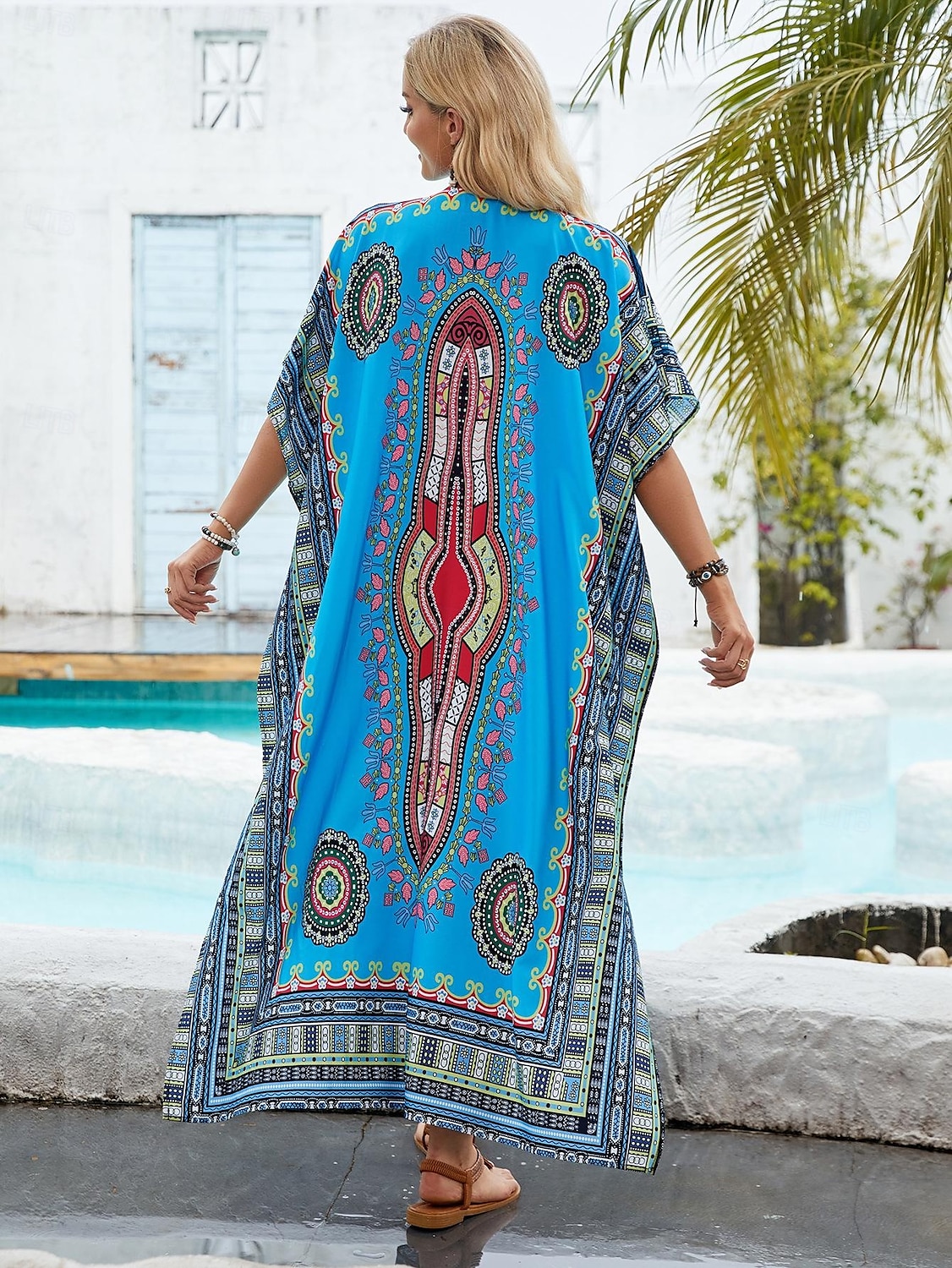 Femmes Robe maxi Robe d'Été Vacances Occasionnel Boho Soirée Sortir Plage Graphique Géométrique Tribal Manche Courte Col en V Bleu Ciel Rose rouge Été Printemps de 2025 ? $25.99 –P6