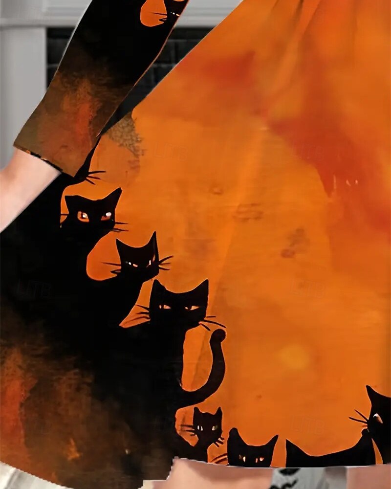 Halloween Girls' 3D Cat Dress Long Sleeve Summer Spring Vacation Daily Holiday Princess Beautiful Sweet Kids 4-12 Years Casual Dress A Line Dress Knee-length Regular Fit 2025 - $16.99 –P4