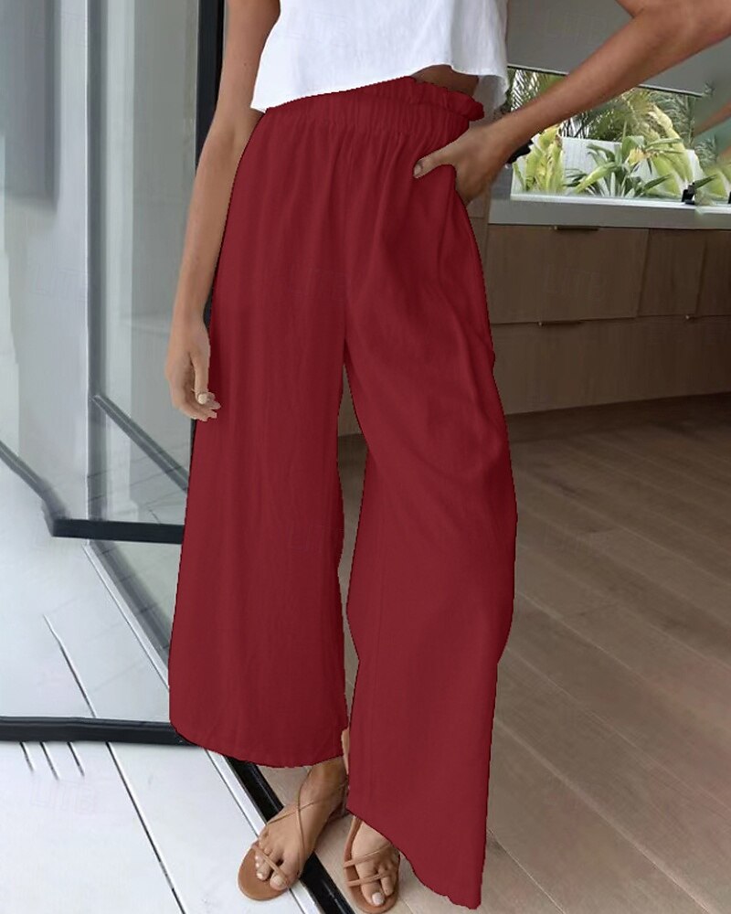 Mulheres Perna larga Calças Roupa de rua Casual Comprimento total Natural Tecido Cintura elástica Confortável Feriado Roupa Diária Final de semana clarete Ferrugem Azul marinho Branco Outono Normal de 2025 por $17.99 –P5