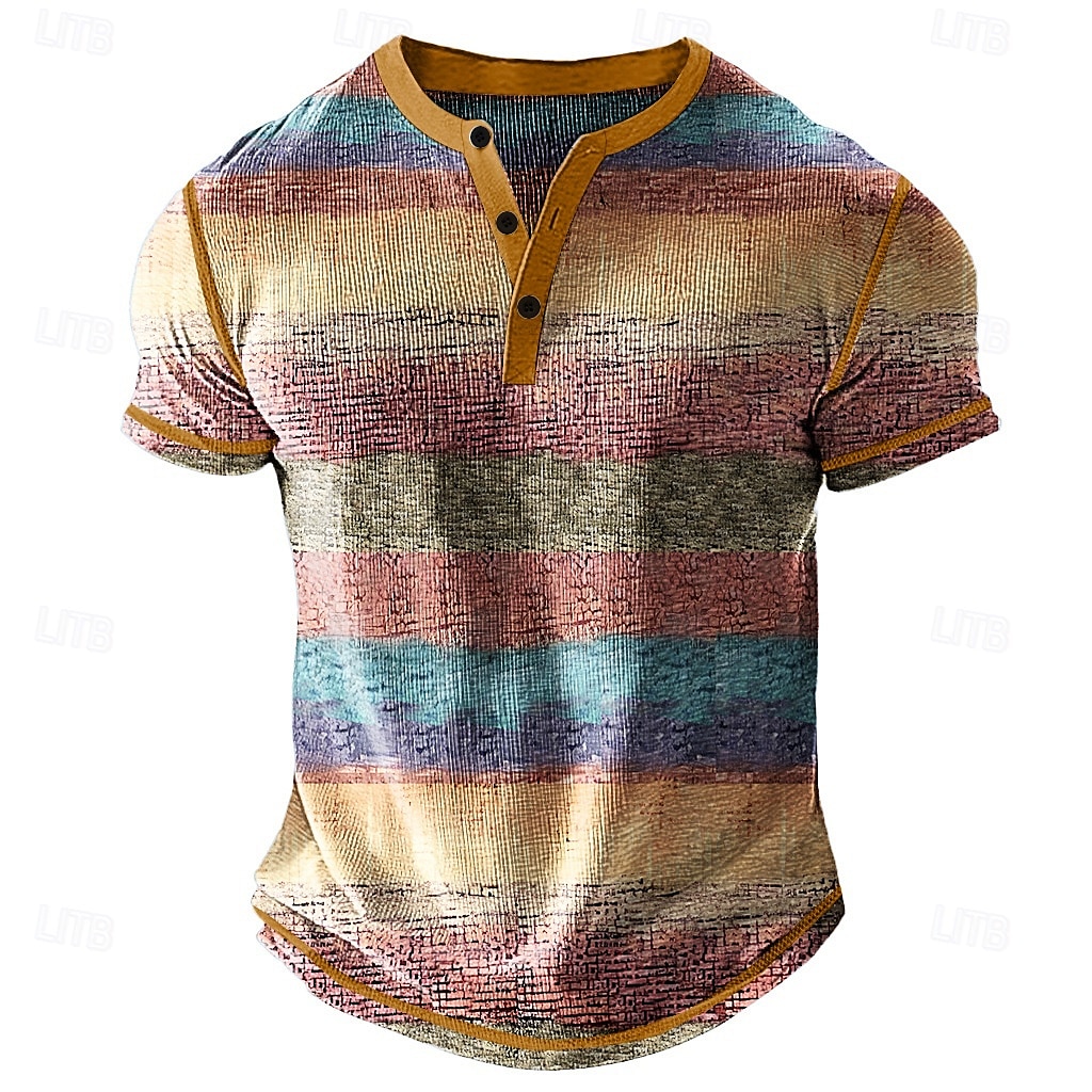 Homens Arco-Íris Listrado Camisa Henley Camiseta Waffle Manga Curta Diário Retro Vintage Clássico Esportes Casual Feriado Primavera Verão Todas as Estações Azul Roxo Caqui Cinzento Claro Henley de 2026 por $26.99 –P1