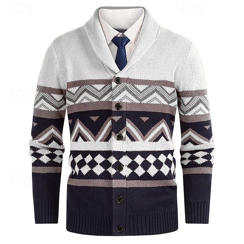 Herre Genser Cardigan Genser Fair Isle genser Riflet Strikke Vanlige topper Strikket Geometrisk Buet Ferie Mote Avslappet Dagligdagstøy Klær Vår & Vinter Hvit Gul S M L 2025 - $42.99 –P1
