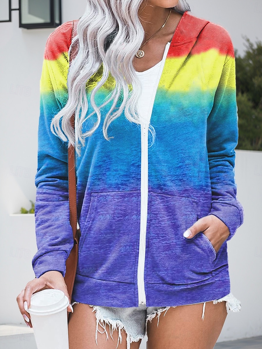 Jaqueta de Moletom com Capuz Feminina Manga Longa Hoodie com Zíper Com Bolso Leve Casual Microelástico Geométrica Ativa Cordão Amarelo Rosa Azul Roxo Primavera Outono de 2025 por $27.99 –P6