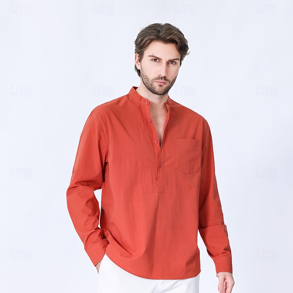Voor heren Overhemd Zwart Wit Geel Rood Donker Marine Lange mouw Effen opa kraag School Formeel Kleding minimalistische 2025 - $23.99 –P26
