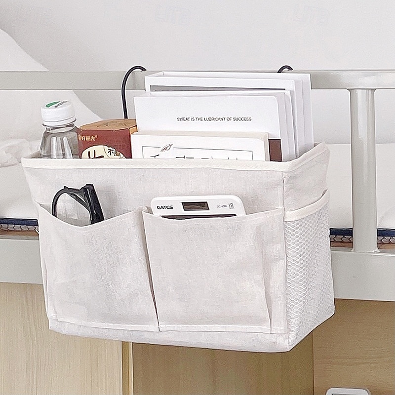 Organizador de mesita de noche con correas fijas, bolsillo colgante para almacenamiento de regreso a la escuela, canasta de almacenamiento de mesita de noche de lino y algodón para estudiantes 2026 - $9.99 –P5