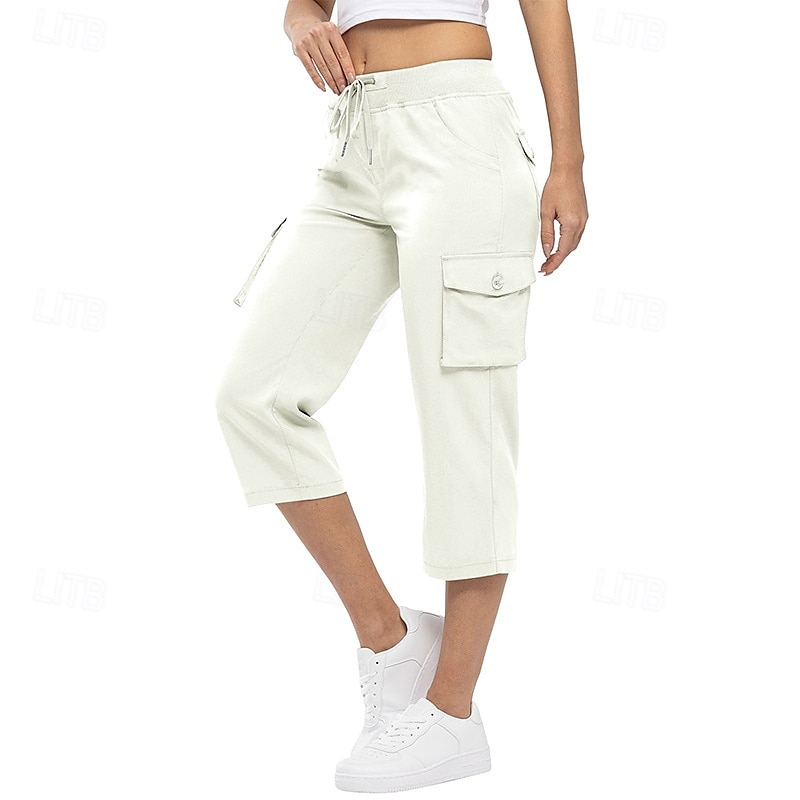 Women's Cargo Pants Hiking Pants Trousers Outdoor Regular Fit Breathable Bottoms Pocket Drawstring Black White Cotton Camping / Hiking Running S M L XL XXL 2025 - AU $39.69 –P5
