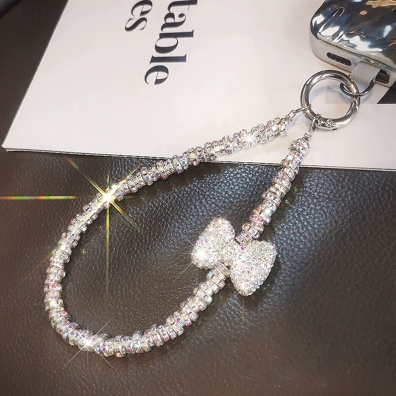 New Fashion Women's Full Diamond Light Luxury Bow Clip Diamond Ring Phone Chain Wrist Hanging Chain Phone Rope Short 2026 - $7.99 –P2