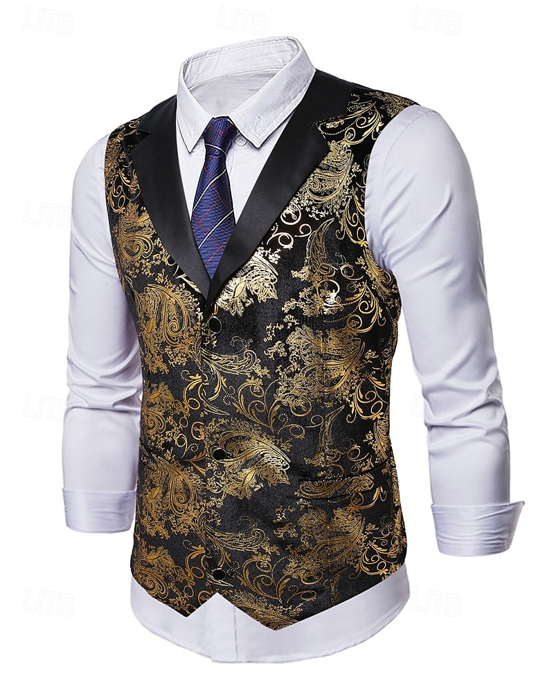 Herren Weste Gilet Urlaub Party Geschäft Mode Lässig Sommer Frühling Knöpfe Polyester Bequem Vergoldung Einreihig Ein-Knopf Revers Normale Passform Gold Weste 2025 - $33.99 –P3