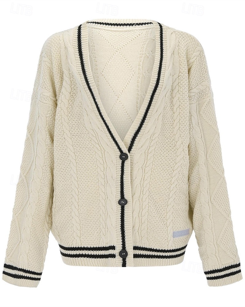 Pentru femei Pulover Bluza Modă Șic Stradă Zilnic Αστέρι Striat În V Tricotat Manșon Lung Topuri obișnuite Tricotat Concediu Ieșire Sfârșit de săptămână Negru Roșu-aprins Toamnă Iarnă 2025 - $25.99 –P4