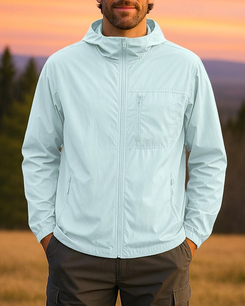 Herren Windjacke Wanderjacke Außen Sonnenschutz Leicht Atmungsaktiv Wanderoutfits Wanderbekleidung Sommer Frühling Jacke Camping / Wandern / Höhlenforschung Laufen Einfarbig Schwarz Hellgrau Purpur 2025 - $41.99 –P6