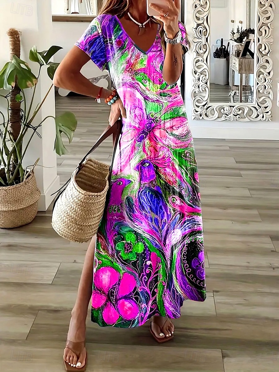 Pentru femei Rochie Maxi Rochie casual Rochie de Vară Rochie A line Elegant Vacanță Casual Plajă Fit regulat Floral Grafic Abstract Manșon scurt În V Colourful Albastru piscină Mov Vară Primăvară 2025 - $28.99 –P5