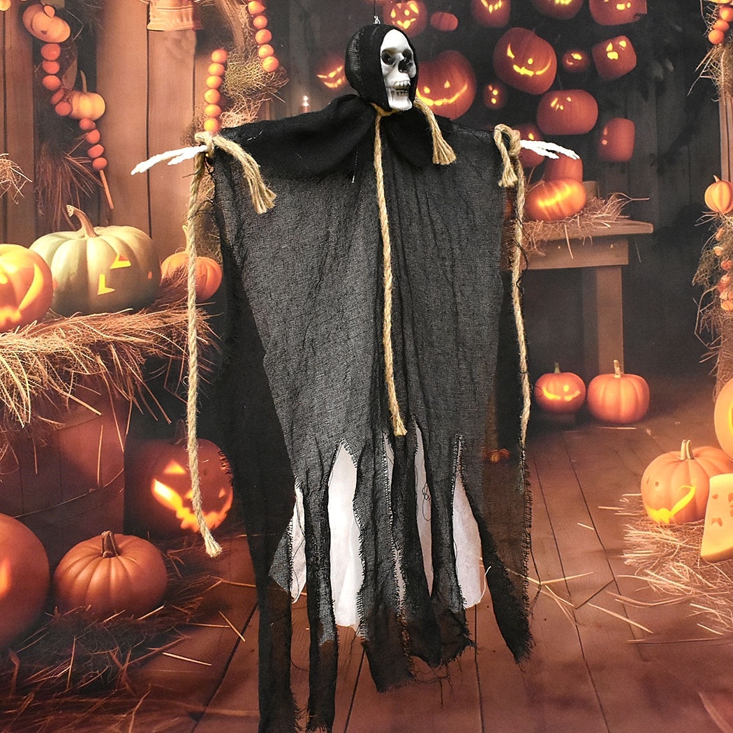 2er-Pack hängende Halloween-Dekorationen mit Skelettgeistern, Sensenmänner für Halloween-Außendekorationen, fliegendes Halloween-Skelett-Geist, Spukhaus-Requisite, Party-Dekor 2025 - $12.99 –P4