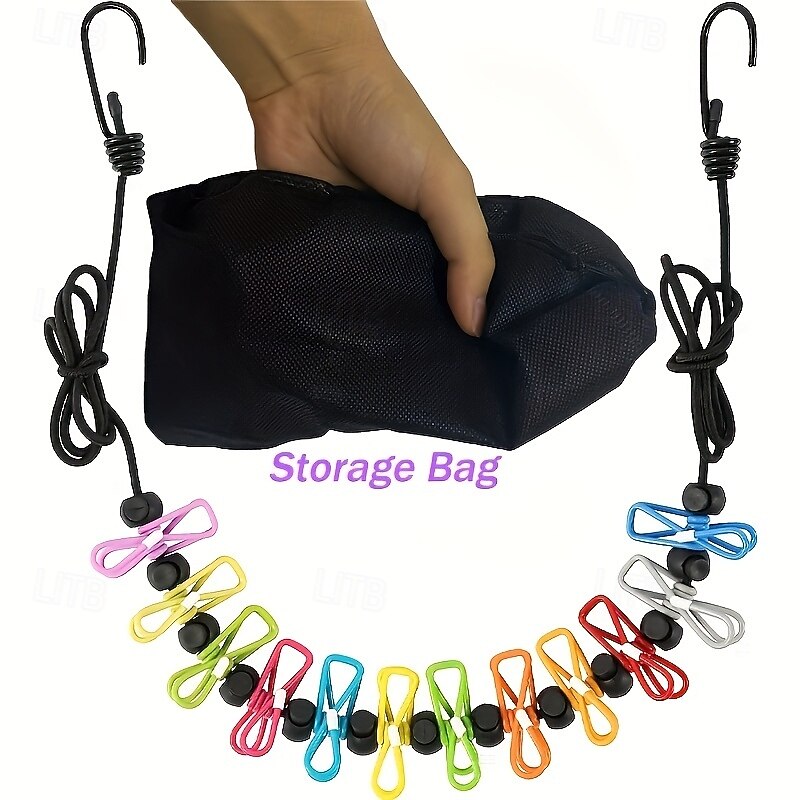 дорожная выдвижная портативная бельевая веревка с 12 прищепками подходит для стирки и сушки белья в помещении принадлежности для кемпинга на открытом воздухе бельевые веревки 2026 - $16.99 –P7