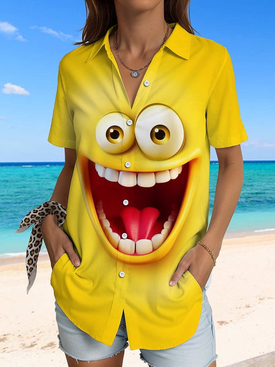 Femmes Chemise Graphique 3D ancien Tropical Quotidien Sans manches Manche Courte Col de chemise Hauts Réguliers Quotidien Jaune Rose Claire Vert Été Printemps de 2025 ? $24.99 –P5