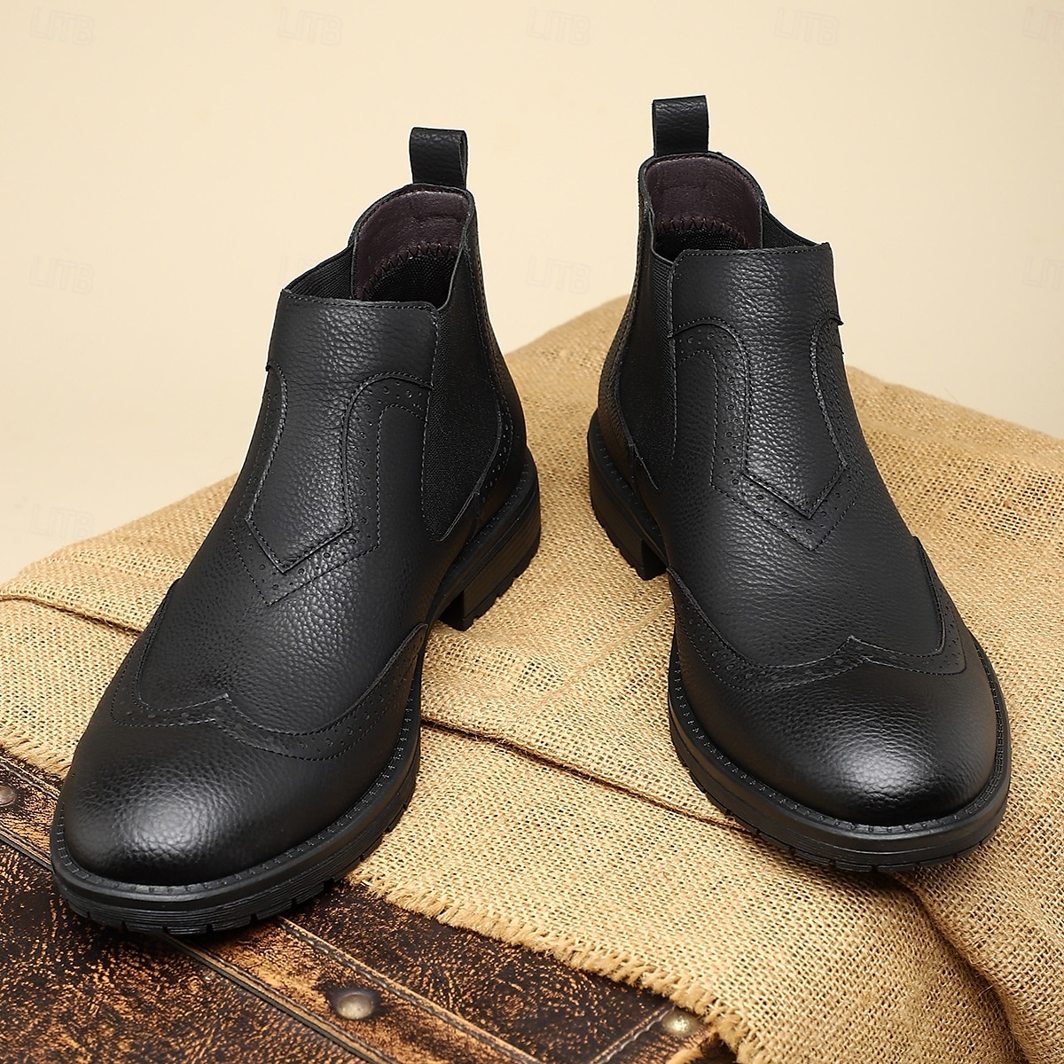 Homme Bottes Bottes Chelsea Marche ancien Occasionnel Britannique Cuir PU Confortable Antidérapant Chaud Bottines Mocassin Noir Marron Kaki Automne Hiver de 2025 ? $54.99 –P2