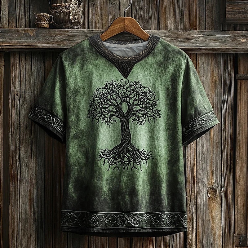 Men's T Shirt Tee Short Sleeve Shirt Tee Top Short Sleeve V Neck Summer Tree Tribal Vintage Designer Basic Print Vacation Street Going out Light Green Green Top Tee for Men 2025 - $14.49 –P3