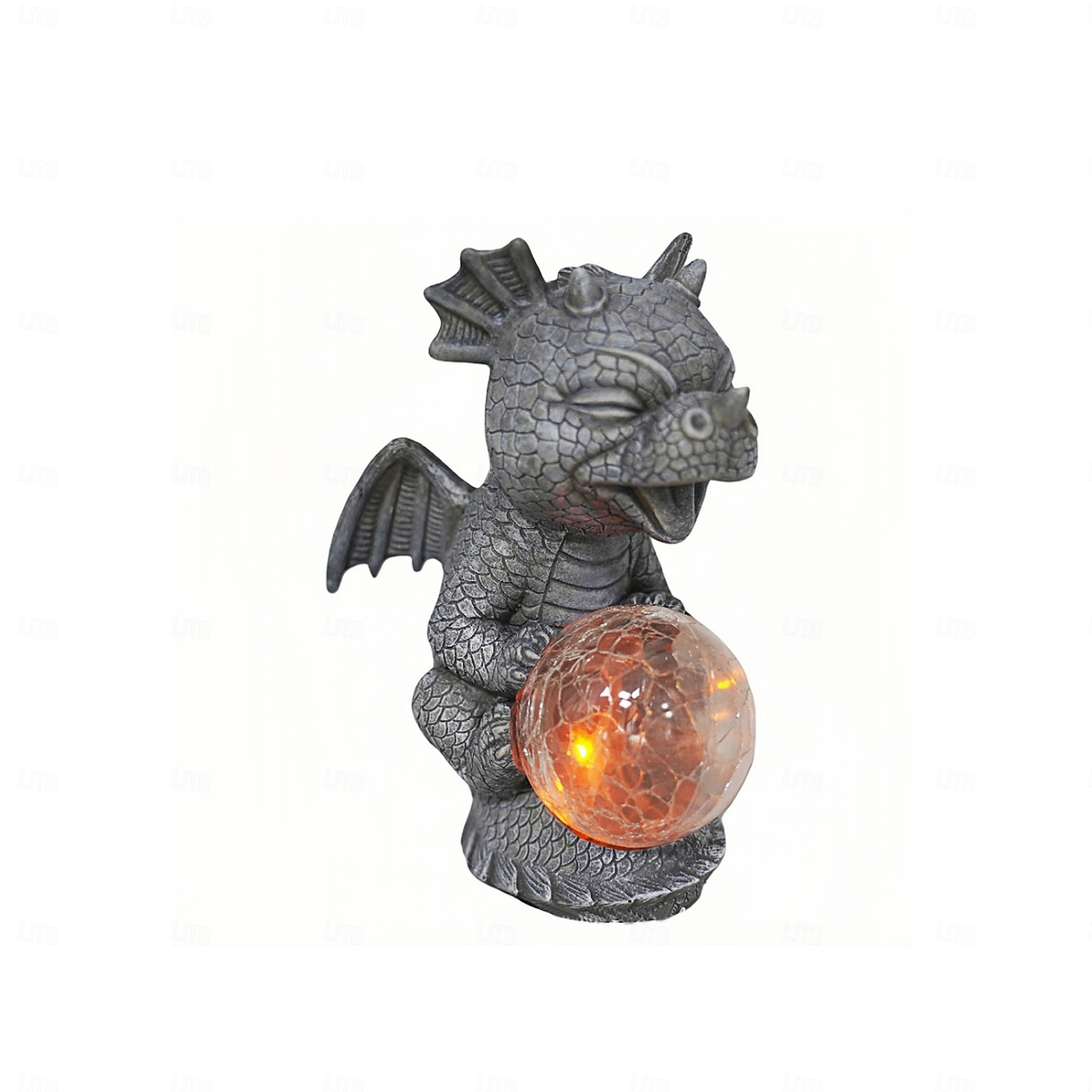 Kreativ dragehagestatuelampe Søt harpiksdragebaby som holder en magisk kule med solcelledrevet LED-lys til utendørs hagepynt 1 stk 2025 - $35.99 –P3