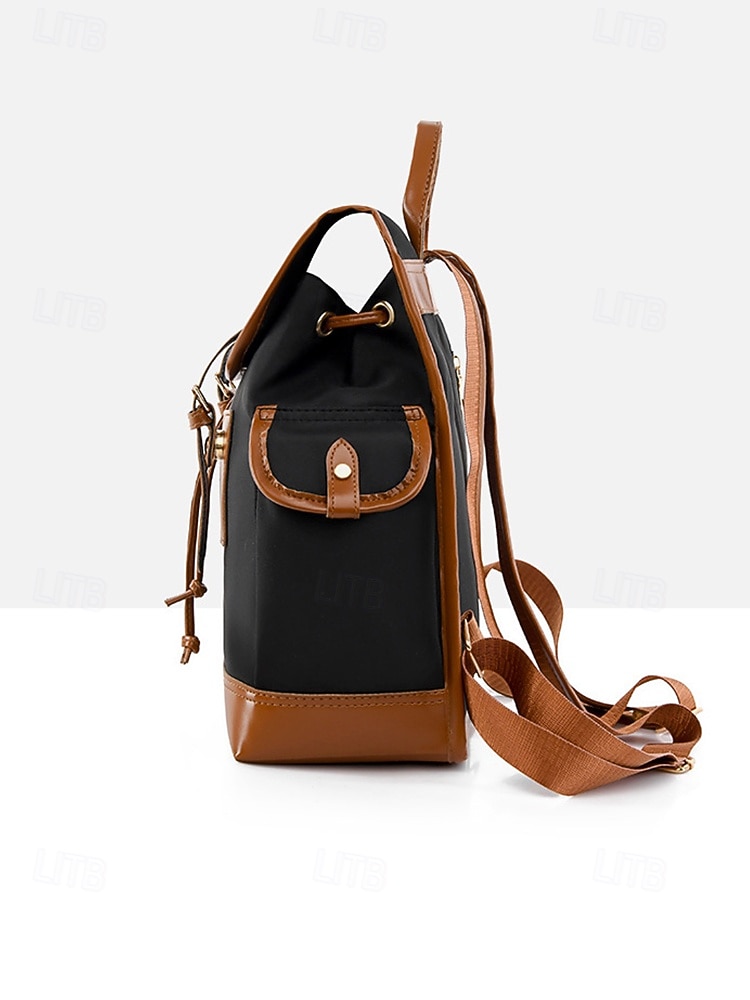 Women's Vintage Faux Leather Trim Backpack - Waterproof Canvas Preppy School Bag with Drawstring Closure for Teenage Girls, Students and Daily Use 2025 - $32.99 –P5