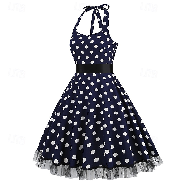 Epocă 1950 rockabilly Lungime Genunchi Rochie Flapper Rochii O rochie de linie Buline Mulată Gâtul halter Pentru femei Halloween Carnaval ziua îndragostiților Petrecere Casual Petrecere ceai Adulți 2025 - $25.99 –P8