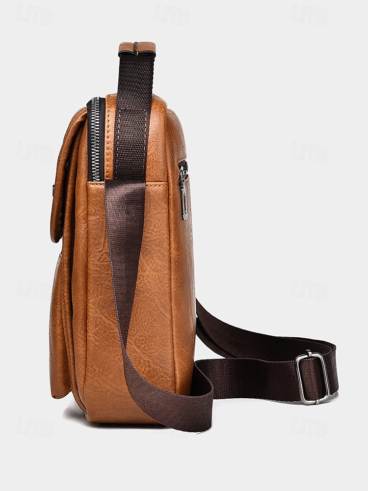 Férfi vízálló műbőr crossbody táska több zsebes kialakítással – laza utazó válltáska napi ingázáshoz, munkába vagy hétvégi kirándulásokhoz 2025 - $19.99 –P5